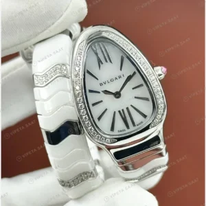 Bvlgari Lvcea 33 mm 103503 Lvcea Beyaz Kadran Elmas Tasli Super Clone ETA Saat kırp kapak