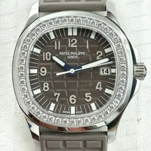 Patek Philippe 35 mm Aquanaut Luce Bayan Kahve Kadran Elmas Tasli Celik Kauçuk Super Clone ETA Saat kırp kapak