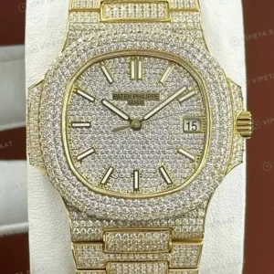 Patek Philippe 40 mm Nautilus Sarı Altın Elmas Taşlı Full Pave Super Clone ETA Saat kırp kapak