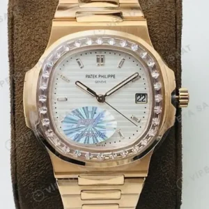 Patek Philippe 40 mm Nautilus Beyaz Kadran Tasli Bezel Gold Super Clone ETA Saat kırp kapak