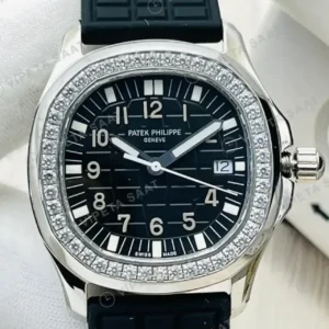 Patek Philippe 38.8 mm Aquanaut Siyah Kadran Tasli Bezel Celik Kaucuk Kordon Super Clone ETA Saat kırp kapak