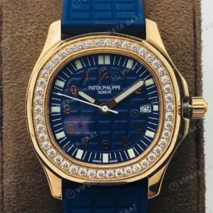 Patek Philippe 38.8 mm Aquanaut Luce Mavi Kadran Tasli Bezel Gold Kaucuk Kordon Super Clone ETA Saat kırp kapak