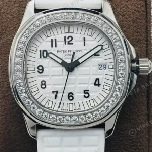 Patek Philippe 38.8 mm Aquanaut Luce Beyaz Kadran Tasli Bezel Celik Kaucuk Kordon Super Clone ETA Saat kırp kapak