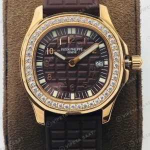 Patek Philippe 38.8 mm Aquanaut Luce Kahve Kadran Tasli Bezel Gold Kaucuk Kordon Super Clone ETA Saat kırp kapak