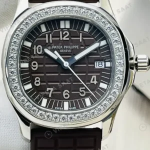 Patek Philippe 38.8 mm Aquanaut Kahve Kadran Tasli Bezel Celik Kaucuk Kordon Super Clone ETA Saat kırp kapak