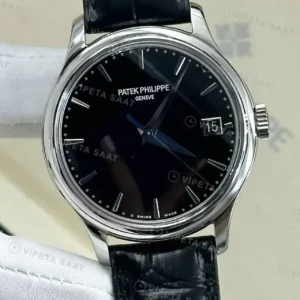 Patek Philippe 39 mm Calatrava Siyah Kadran Deri Klasik Super Clone ETA Saat kırp kapak