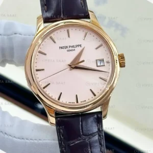 Patek Philippe 39 mm Calatrava Rose Gold Somon Kadran Deri Super Clone ETA Saat kırp kapak
