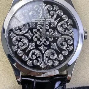 Patek Philippe 39 mm Calatrava Siyah Iskelet Kadran Siyah Deri Super Clone ETA Saat kırp kapak