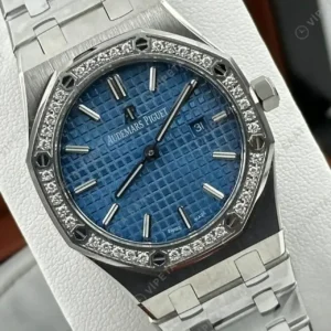 Audemars Piguet Royal Oak Bayan Mavi Kadranlı Çelik Elmas Bezel Super Clone ETA Saat kırp kapak