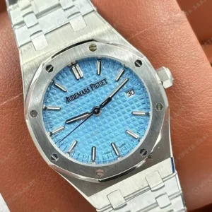 Audemars Piguet Royal Oak Bayan Buz Mavisi Kadranlı Çelik Super Clone ETA Saat kırp kapak