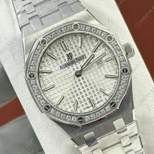 Audemars Piguet Royal Oak Bayan Beyaz Kadranlı Çelik Elmas Bezel Super Clone ETA Saat kırp kapak