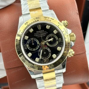 Rolex Daytona 116503 Two-Tone Siyah Diamond 4130 Super Clone ETA Saat kırp kapak