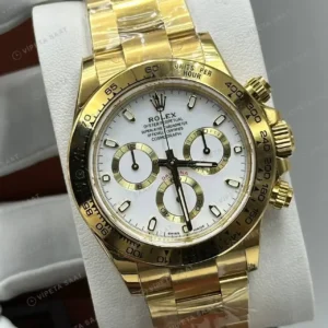 Rolex Daytona 116508 40 mm Sarı Altın Beyaz Kadranlı Super Clone ETA Saat kırp kapak