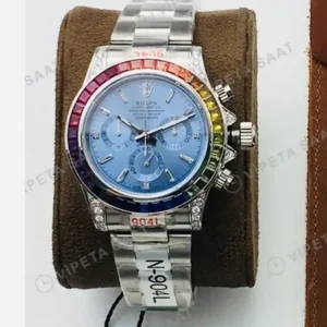 Rolex Daytona Kronograf Mavi Kadran Taşlı Bezel Çelik 40mm Super Clone ETA Saat kırp kapak