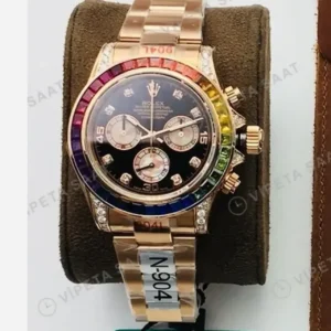 Rolex Daytona Kronograf Siyah Kadran Taşlı Bezel Gold 40mm Super Clone ETA Saat kırp kapak