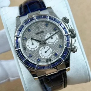 Rolex Daytona 116500LN Mavi Leather Diamond 4130 Super Clone ETA Saat kırp kapak