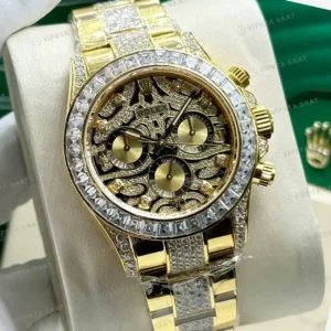 Rolex Daytona 116508 Yellow Gold Champagne Diamond 4130 Cosmograph Super Clone ETA Saat kırp kapak