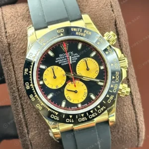 Rolex Daytona 116518LN Yellow Gold Siyah Oysterflex 4130 Super Clone ETA Saat kırp kapak
