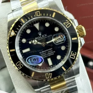 Rolex Submariner 126610LN 41 mm Siyah Kadranlı Sarı Altın İki Renk Super Clone ETA Saat kırp kapak