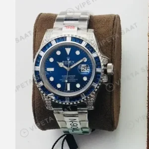 Rolex Submariner Mavi Kadran Taşlı Bezel Çelik 40mm Super Clone ETA Saat kırp kapak