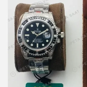 Rolex Submariner Siyah Kadran Taşlı Bezel Çelik 40mm Super Clone ETA Saat kırp kapak