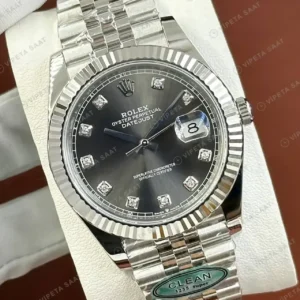 Rolex Datejust 41 mm 126334 Pırlanta İndeksli Rhodium Kadranlı Jubilee Bilezik Fluted (Yivli) Bezel 3235 Super Clone ETA Saat kırp kapak