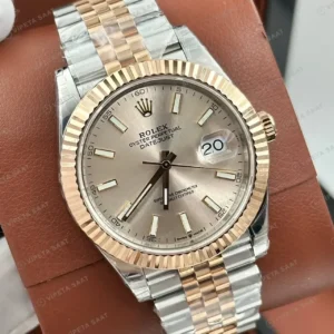 Rolex Datejust 41 mm 126331 Pink Kadranlı Jubilee Bilezik Fluted (Yivli) Bezel 3235 Super Clone ETA Saat kırp kapak