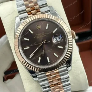 Rolex Datejust 41 mm 126331 Chocolate Kadranlı Jubilee Bilezik Fluted (Yivli) Bezel 3235 Super Clone ETA Saat kırp kapak