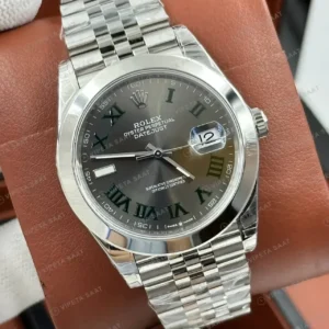Rolex Datejust 41 mm 126300 Wimbledon Rhodium Kadranlı Jubilee Bilezik Smooth (Düz) Bezel 3235 Super Clone ETA Saat kırp kapak