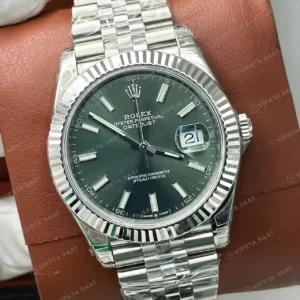 Rolex Datejust 41 mm 126334 Mint Yeşil Kadranlı Jubilee Bilezik Fluted (Yivli) Bezel 3235 Super Clone ETA Saat kırp kapak