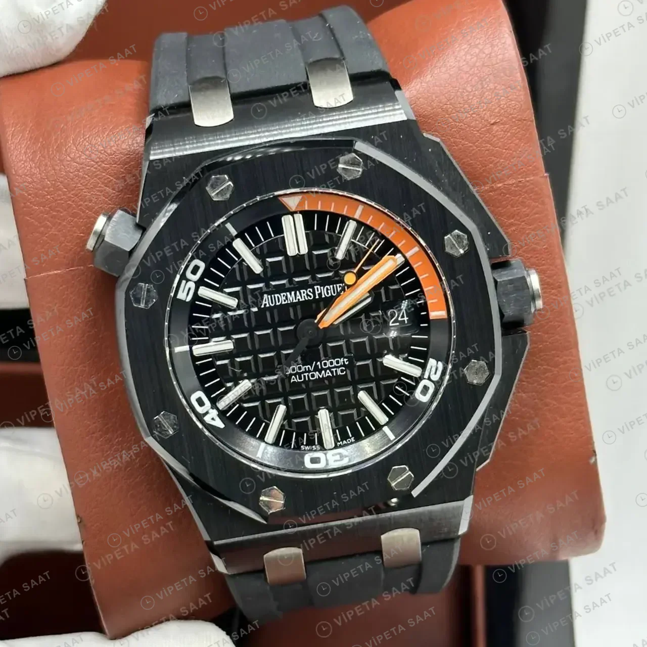 Audemars Piguet 15710ST Siyah Kadranlı Dalış Kauçuk Turuncu Super Clone ETA Saat kırp kapak