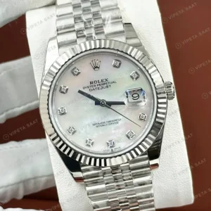 Rolex Datejust 41 mm 126334 Pırlanta İndeksli Sedef Kadranlı Jubilee Bilezik Fluted (Yivli) Bezel 3235 Super Clone ETA Saat kırp kapak