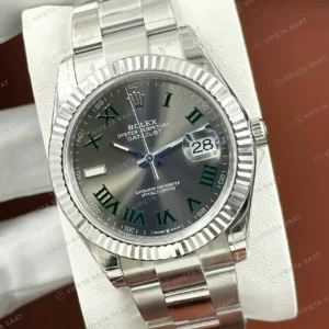 Rolex Datejust 41 mm 126334 Wimbledon Rhodium Kadranlı Oyster Bilezik Fluted (Yivli) Bezel 3235 Super Clone ETA Saat kırp kapak