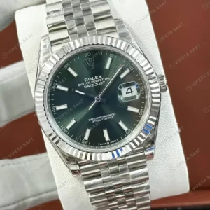 Rolex Datejust 41 mm 126334 Yeşil Kadranlı Jubilee Bilezik Fluted (Yivli) Bezel 3235 Super Clone ETA Saat kırp kapak