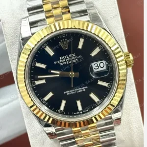 Rolex Datejust 41 mm 126333 Siyah Kadranlı Jubilee Bilezik Fluted (Yivli) Bezel 3235 Super Clone ETA Saat kırp kapak
