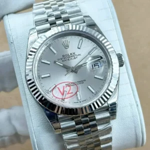 Rolex Datejust 41 mm 126334 Roma Rakamlı Gümüş Kadranlı Jubilee Bilezik Fluted (Yivli) Bezel 3235 Super Clone ETA Saat kırp kapak
