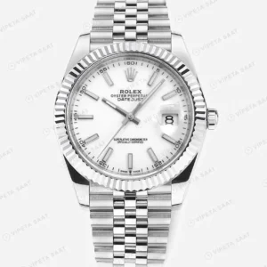 Rolex Datejust 41 mm 126334 Beyaz Kadranlı Jubilee Bilezik Fluted (Yivli) Bezel 3235 Super Clone ETA Saat kırp kapak