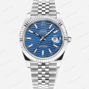 Rolex Datejust 41 mm 126300 Fluted Motif Mavi Kadranlı Oyster Bilezik Smooth (Düz) Bezel 3235 Super Clone ETA Saat kırp kapak