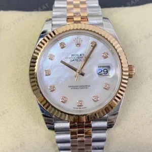Rolex Datejust 41 mm 126331 Pırlanta İndeksli Sedef Kadranlı Jubilee Bilezik Fluted (Yivli) Bezel 3235 Super Clone ETA Saat kırp kapak
