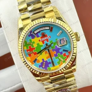 Rolex Day-Date 40 228238 Renkli Çiçek Kadran Sarı Altın President Super Clone Eta Saat kırp kapak