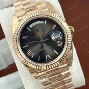 Rolex Day-Date 40 228235 Siyah Roma Kadran Everose President Super Clone Eta Saat kırp kapak