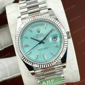 Rolex Day-Date 40 228238 Turkuaz Kadran Fluted President Super Clone Eta Saat kırp kapak