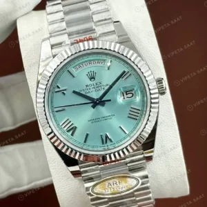 Rolex Day-Date 40 228238 Turkuaz Roma Kadran President Super Clone Eta Saat kırp kapak