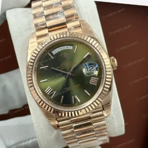 Rolex Day-Date 40 228235 Yeşil Roma Kadran Everose President Super Clone Eta Saat kırp kapak