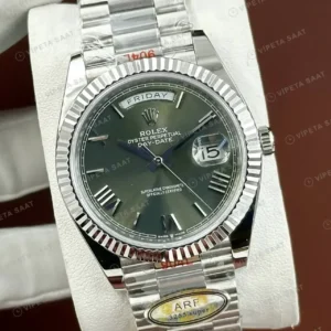 Rolex Day-Date 40 228238 Yeşil Kadran Fluted President Super Clone Eta Saat kırp kapak