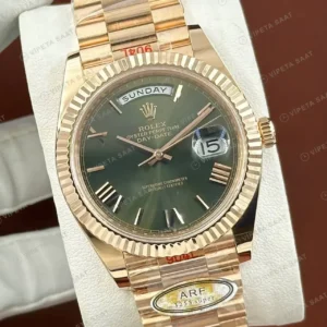 Rolex Day-Date 40 228235 Yeşil Kadran Everose President Super Clone Eta Saat kırp kapak