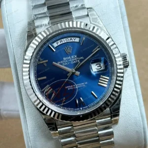 Rolex Day-Date 40 228239 Mavi Kadran Beyaz Altın President Super Clone Eta Saat kırp kapak