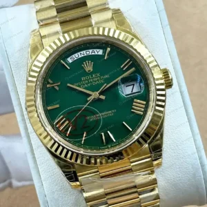Rolex Day-Date 40 228238 Yeşil Kadran Sarı Altın President Super Clone Eta Saat kırp kapak