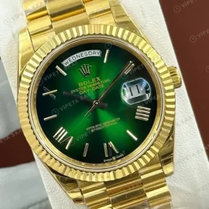 Rolex Day-Date 40 mm 228238 Sunburst Yeşil Kadranlı Sarı Altın President Fluted Bezel 3255 Super Clone ETA Saat kırp kapak
