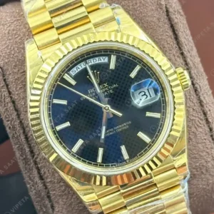 Rolex Day-Date 40 mm 228238 Sunburst Mavi Kadranlı Sarı Altın President Fluted Bezel 3255 Super Clone ETA Saat kırp kapak